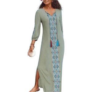 Soft Surroundings Sicily Gauze Maxi Dress Green Petite Medium